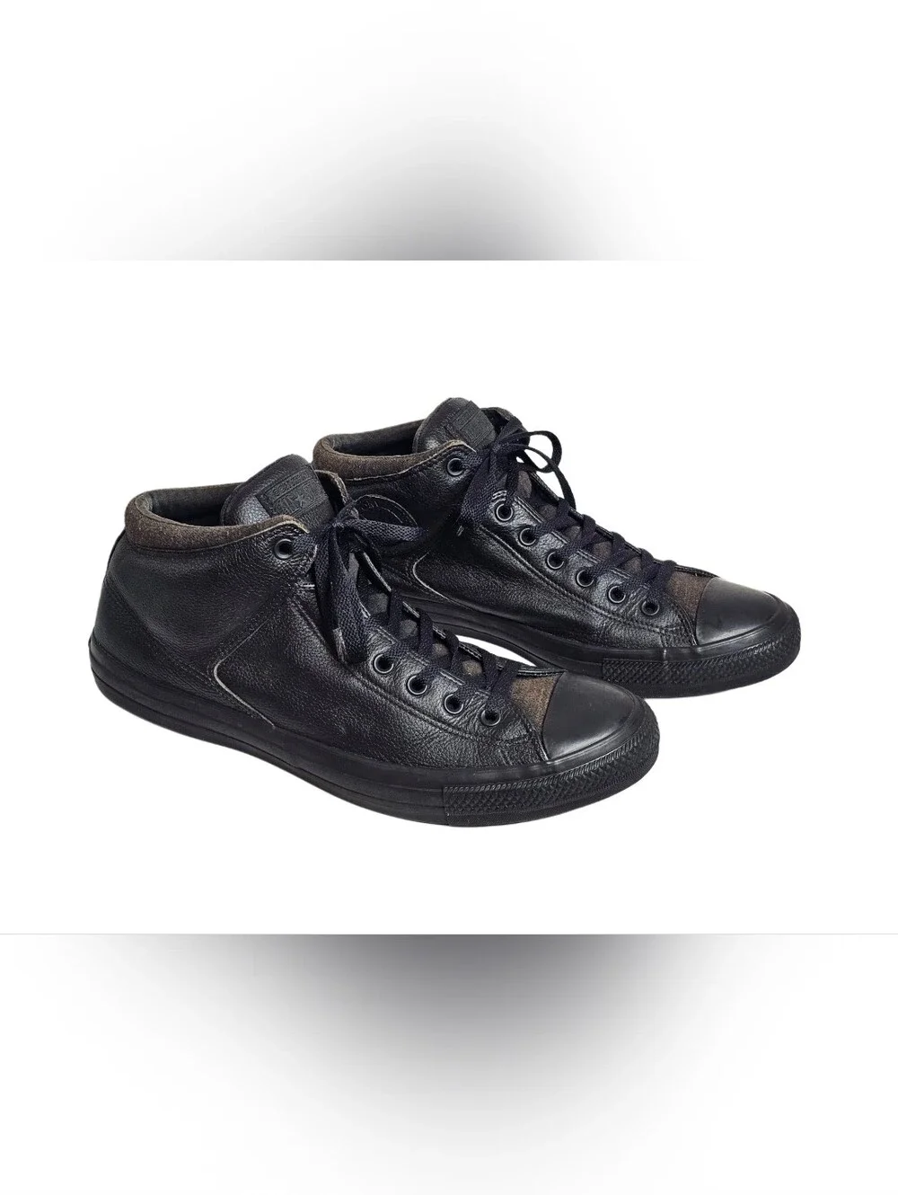 ​Converse CTAS High Street Leather Triple Black 161473C Mid Top Sneakers Men 13
